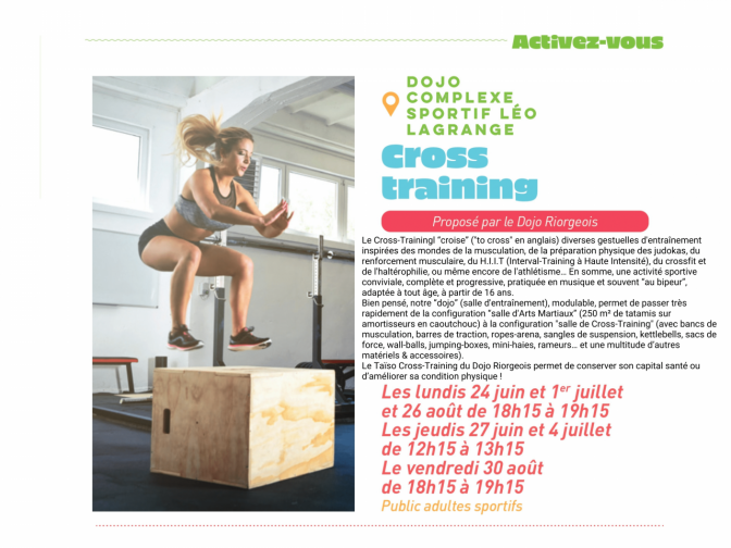 Image de l'actu 'SÉANCES DÉCOUVERTES DU CROSS-TRAINING (ANIMATION L'ÉTÉ À RIORGES)'